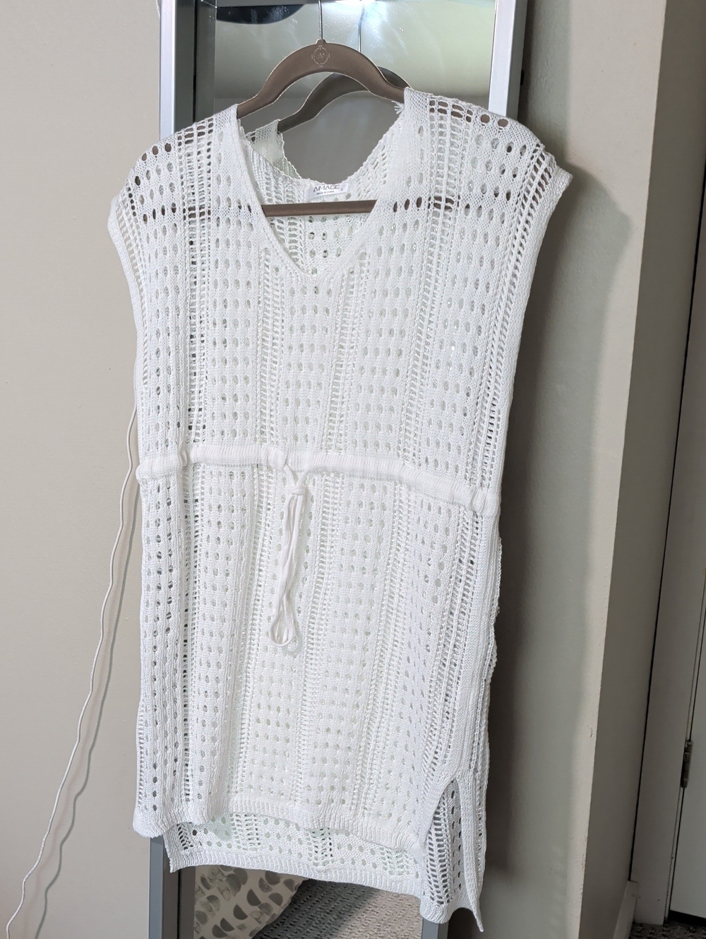 White Crochet Knit V-Neck Tie-Waist Cover Up